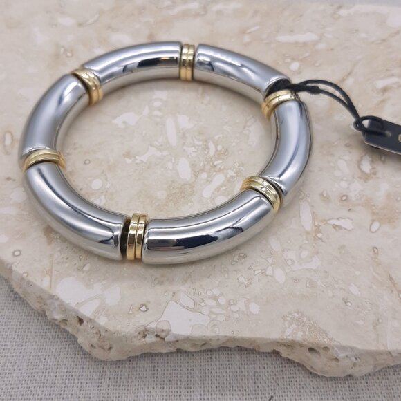 Coco + Carmen Metallic Silver & Gold Tone Stretch Bracelet - Picture 2 of 6